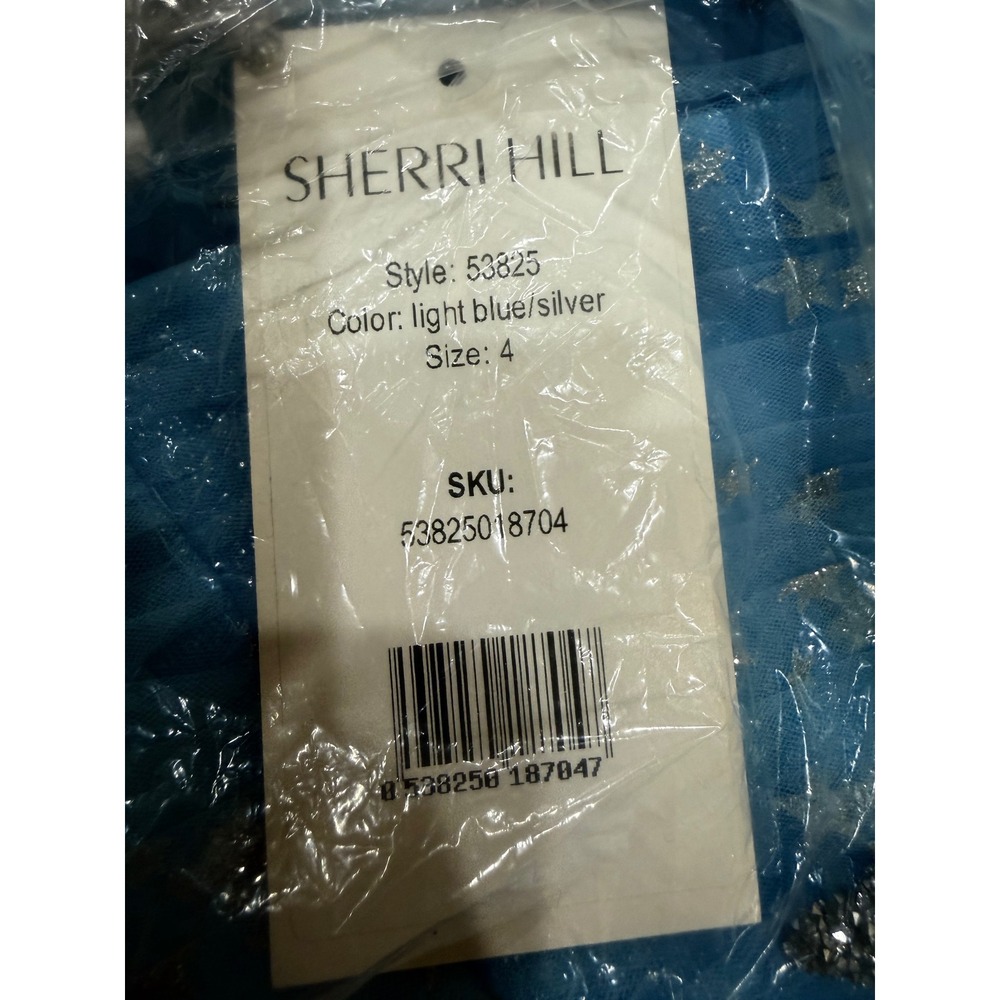 SHERRI HILL 53825 Light Blue/Silver Glitter Star High-Low Dress Gown NWT Size 4 - Picture 3 of 5